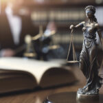 front view blurry lawyer working