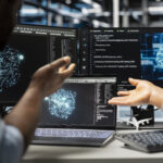 server farm engineering team looks at data analysis graph