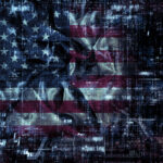 grunge american flag background with programming code