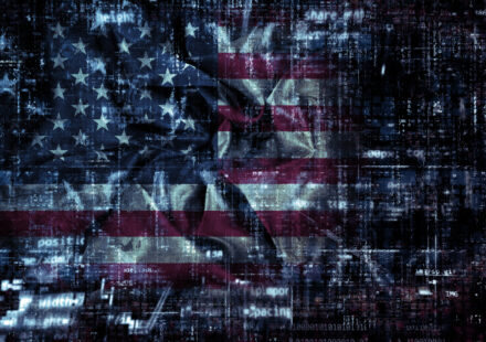 grunge american flag background with programming code